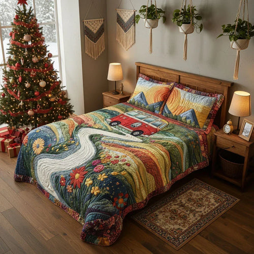 Two matching pillow shams from the Vintage Wanderlust quilted bedspread set