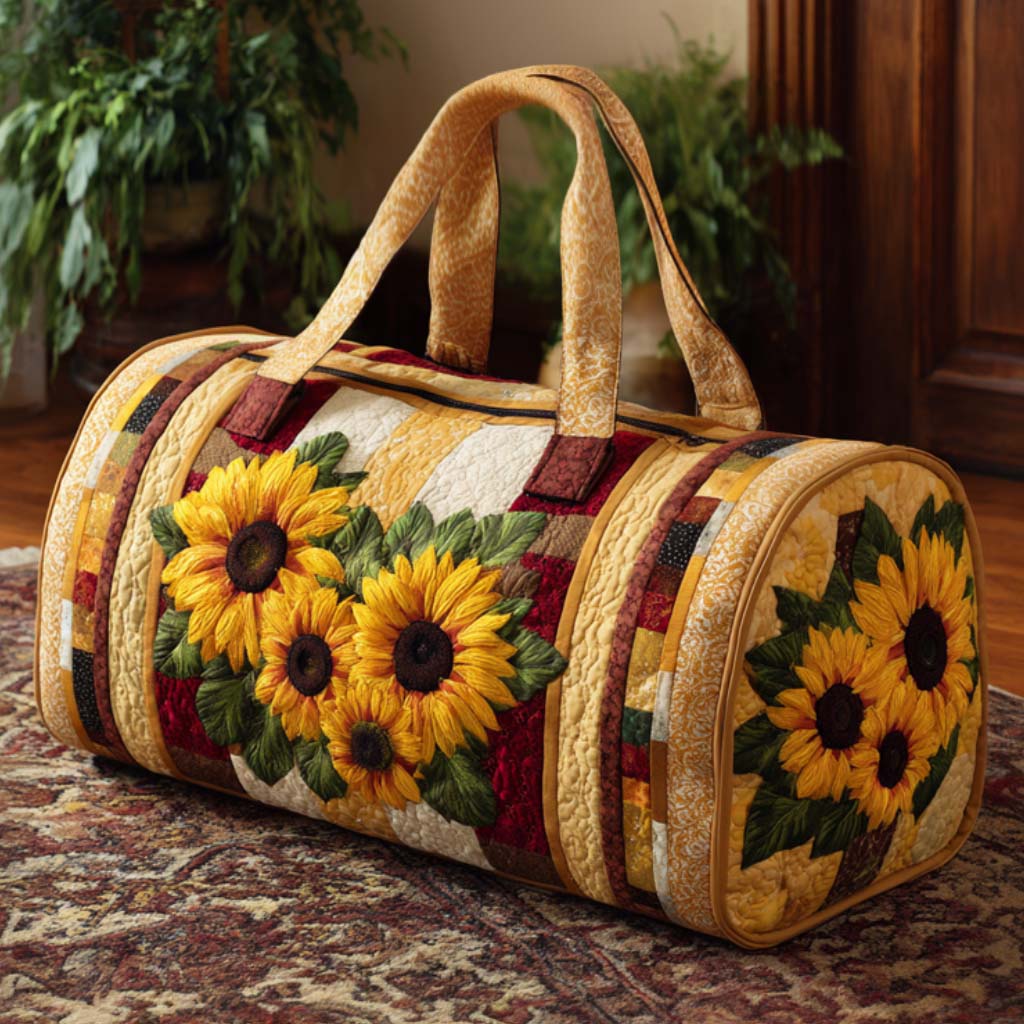 Warm Light Sunflowers quilted weekend bag – sunflowers on cream