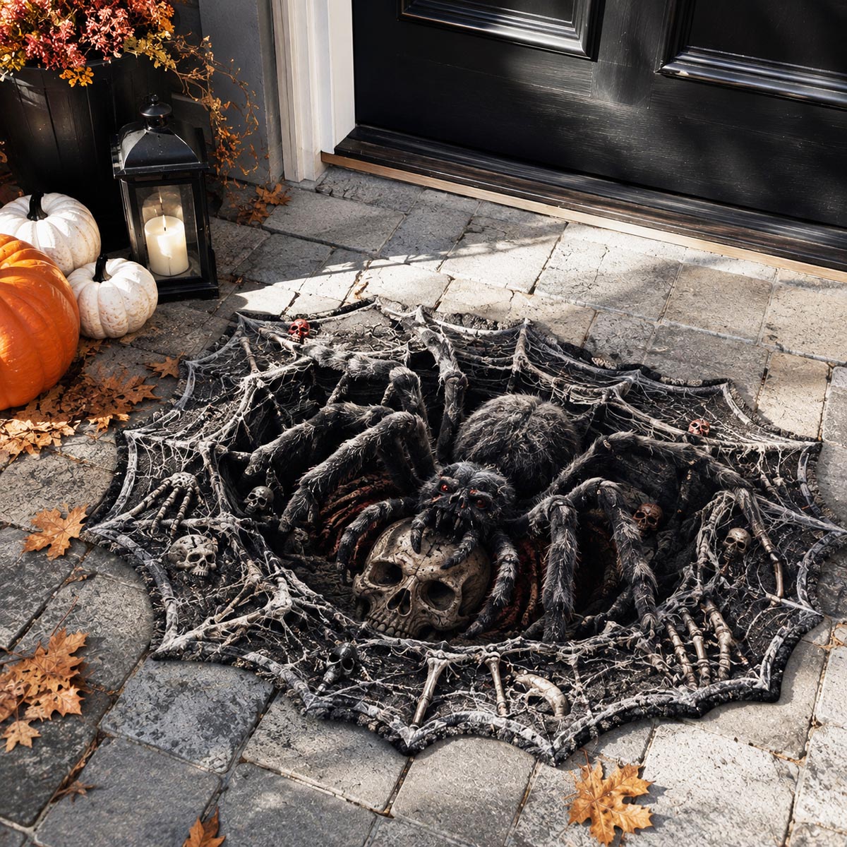Webbed Skull Nest shaped doormat – skull in web