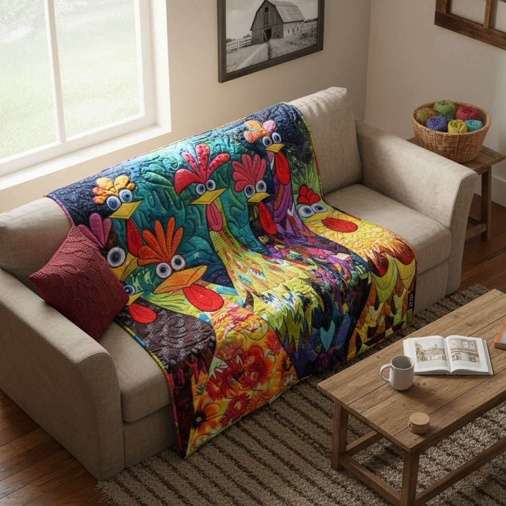 Quilted Throw - Wild Feather Chickens – view 4