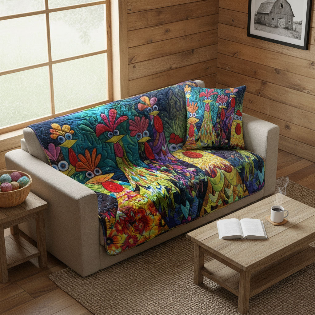 Quilted Throw - Wild Feather Chickens – view 5