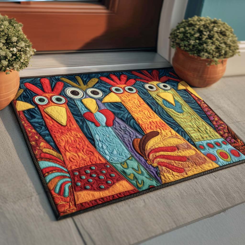 Whimsical Feathers doormat – tall chickens