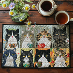 Whisker Cat Wonderland quilted placemats – patchwork cat faces