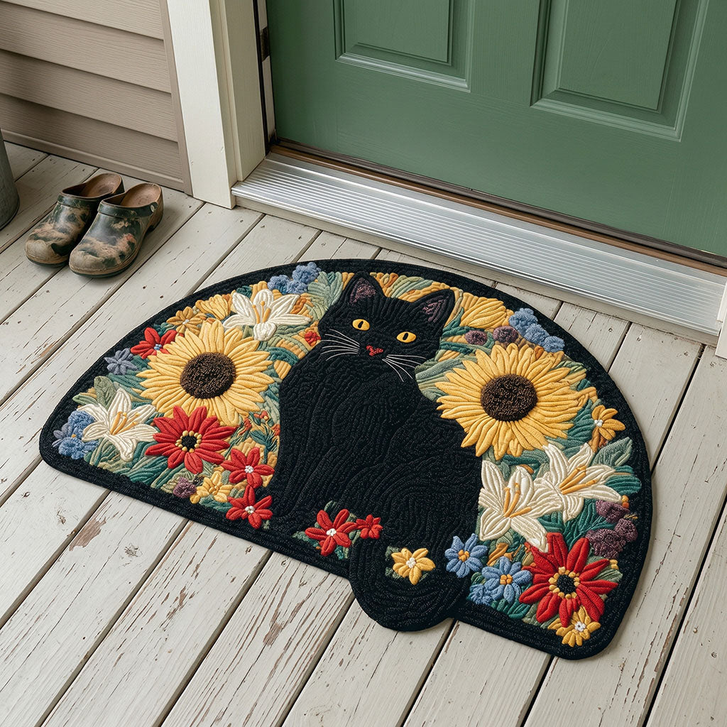 Whiskers Wildflowers shaped doormat – cat and wildflowers