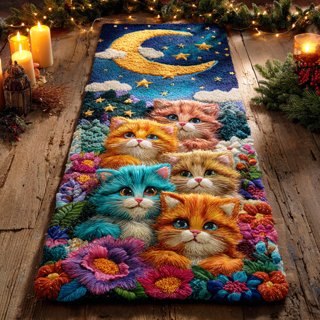 Whiskers in Bloom hallway runner – cats among flowers
