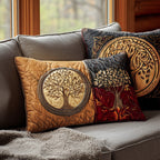 Rustic Tree of Life quilted pillowcase – tree of life in tan and red