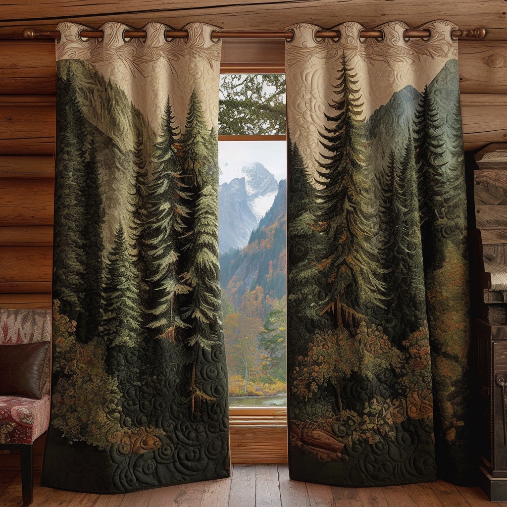 Whispering Pines quilted curtains – tall dark pines
