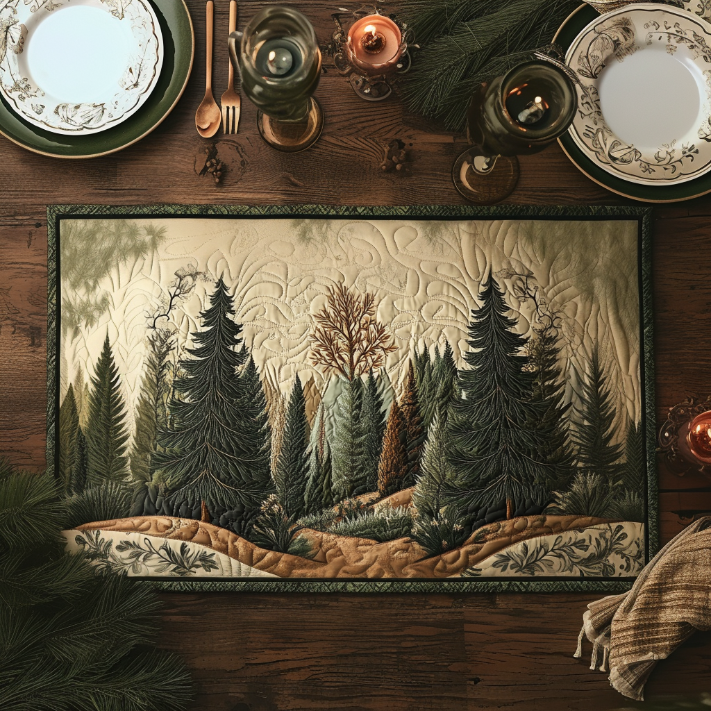 Whispering Trees quilted placemats – pine forest