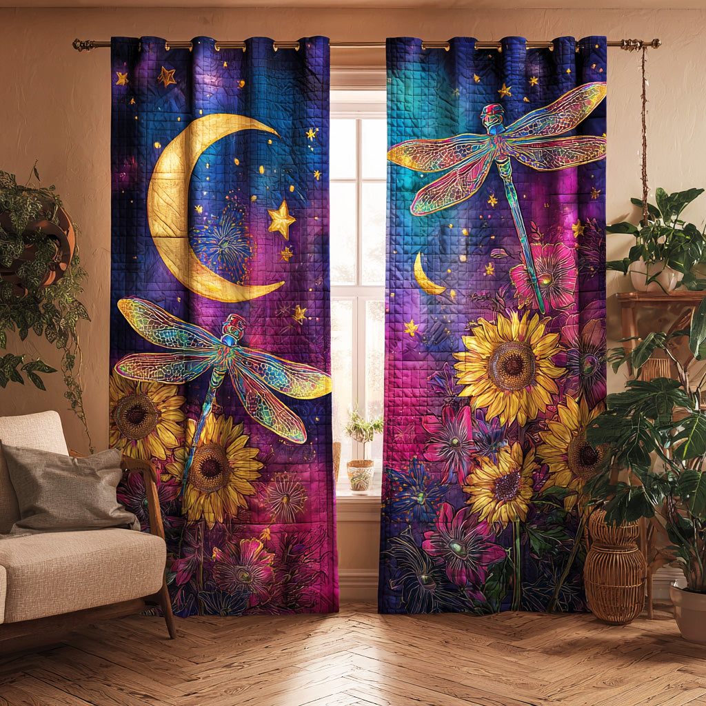 Moonlit Dragonflies quilted curtains – dragonflies under a crescent moon