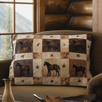 Horse and Star Patchwork quilted pillowcase – horses and stars in patchwork blocks