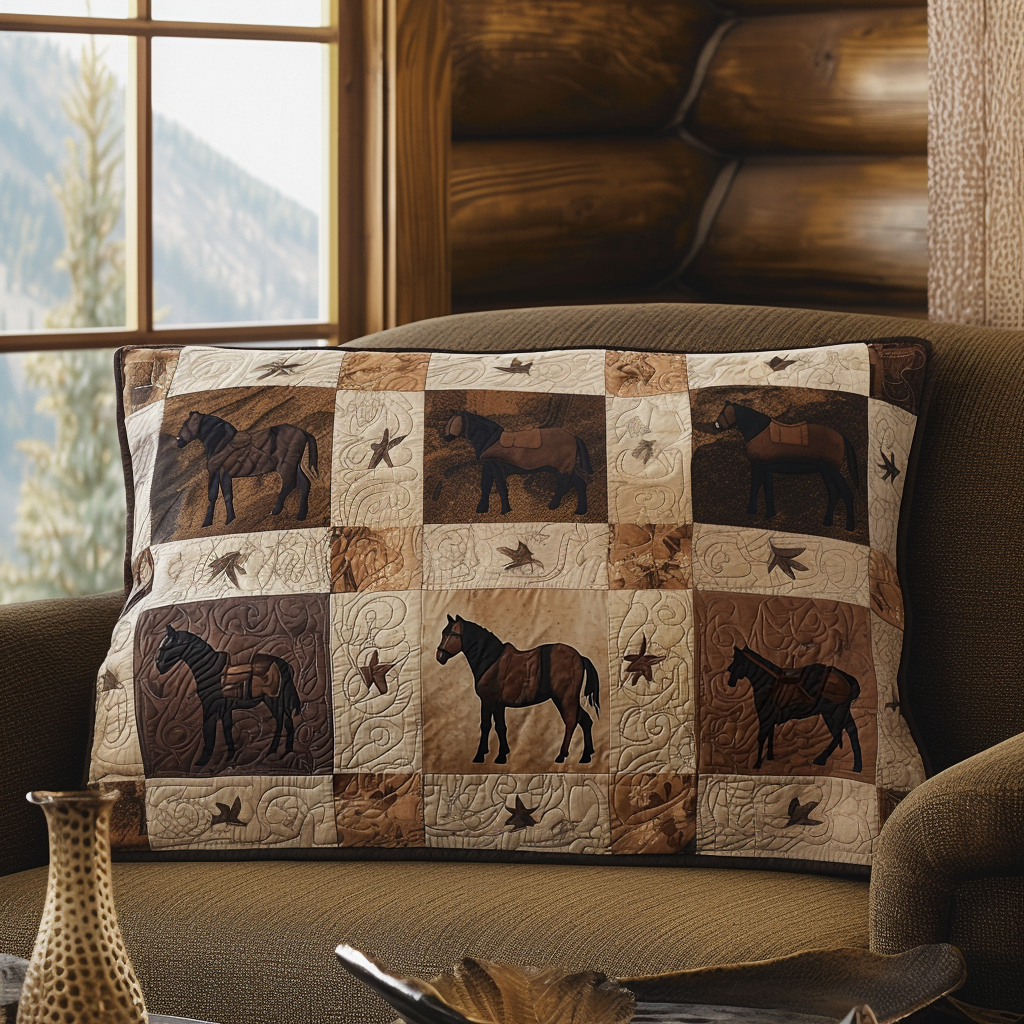 Horse and Star Patchwork quilted pillowcase – horses and stars in patchwork blocks