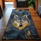 Wild Wolf quilted table runner – wolf on swirling blue