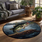 Wild Fishing round rug – bass by a log