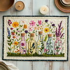 Wild Garden quilted placemats – wildflowers in bottles