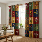 Sunflower Patchwork Squares quilted curtains – sunflowers in bright squares
