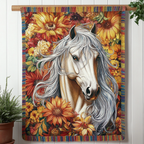 Sunflower Horse woven sofa throw – white horse among sunflowers