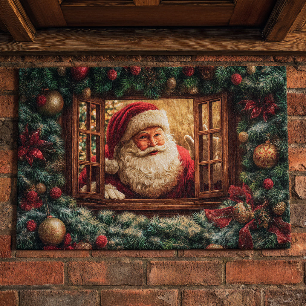 Santa Wreath Window doormat – santa in garland window