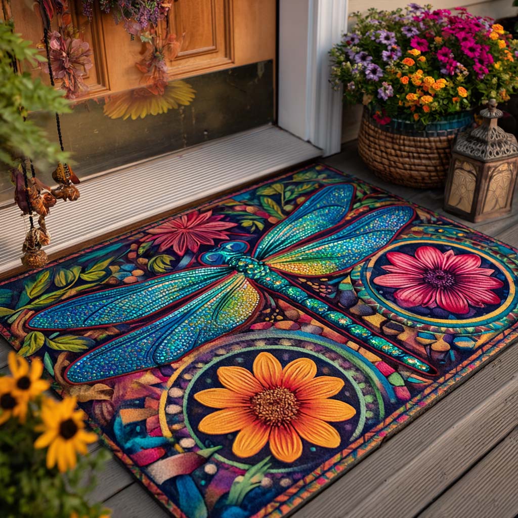 Harmony Wings doormat – dragonfly and flower