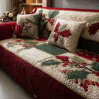 Holly Berry Cream quilted sofa cover – holly and berries on cream
