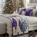 Purple Christmas Trees quilted bed runner – purple and blue Christmas trees on white