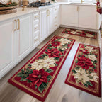 Poinsettia Frame kitchen mat set – poinsettias in red border