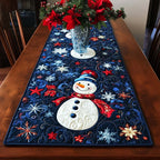Snowman Snowflakes quilted table runner – snowman among snowflakes