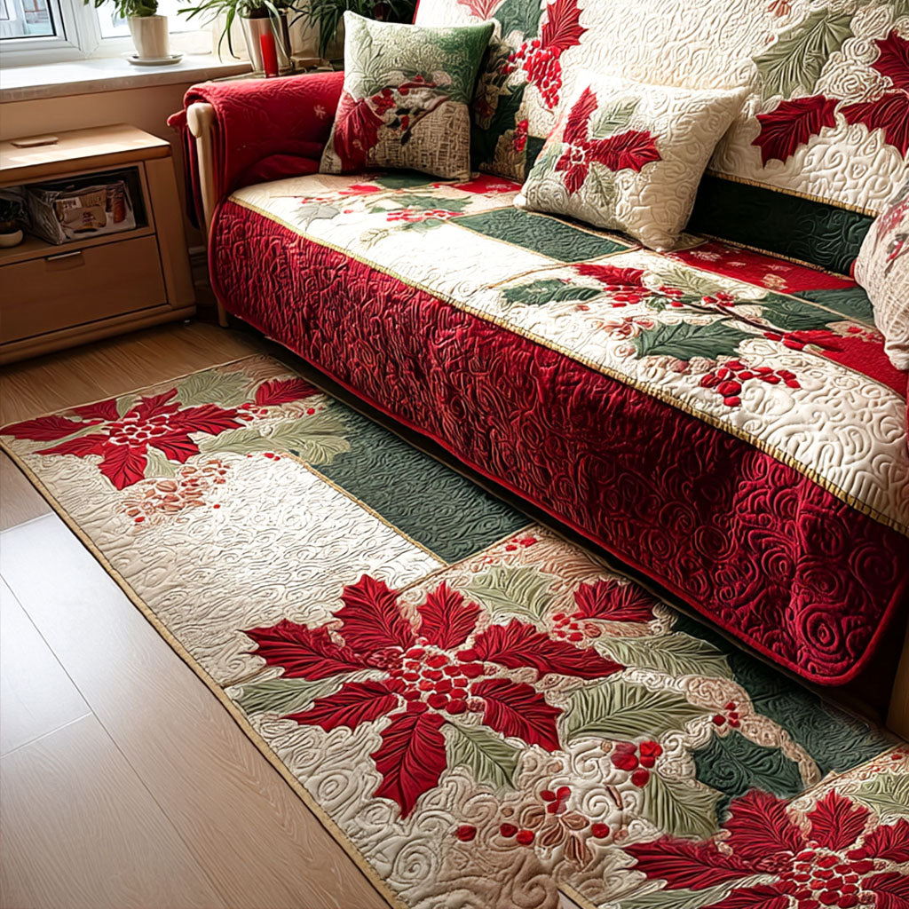 Winter Companions hallway runner – poinsettia patchwork