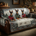 Doberman Jumpers quilted sofa cover – dobermans in festive jumpers