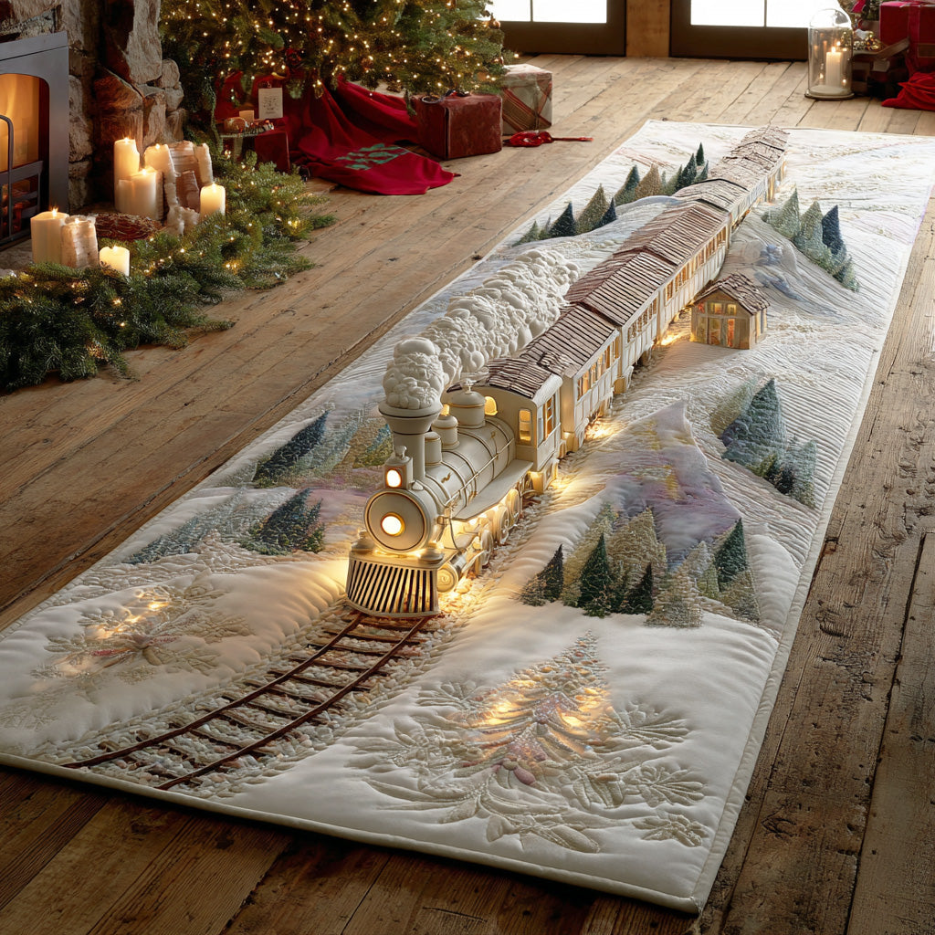 Winter Dreamline Train hallway runner – cream train in snow