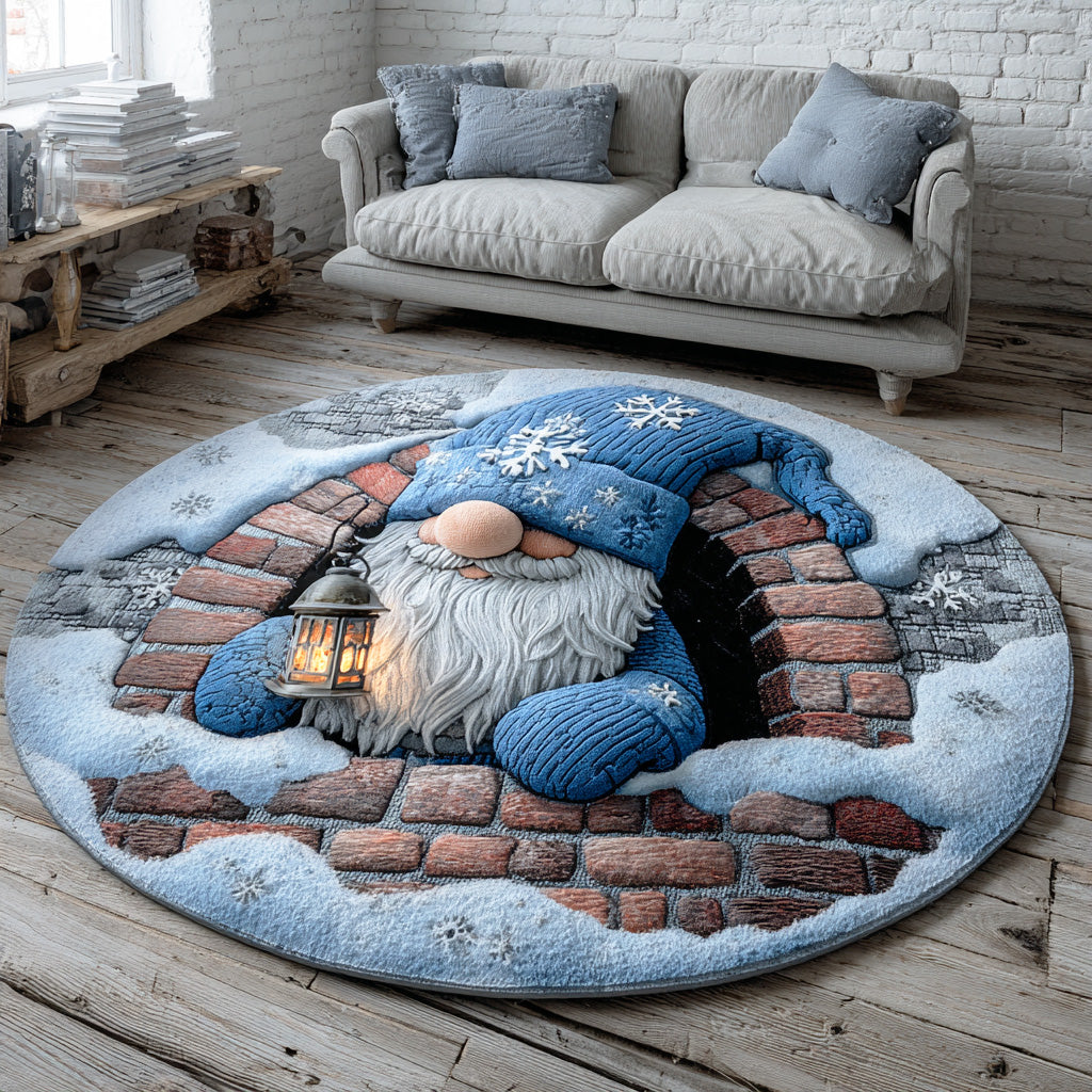 Winter Gnome Pathway round rug – gnome in a snowy well