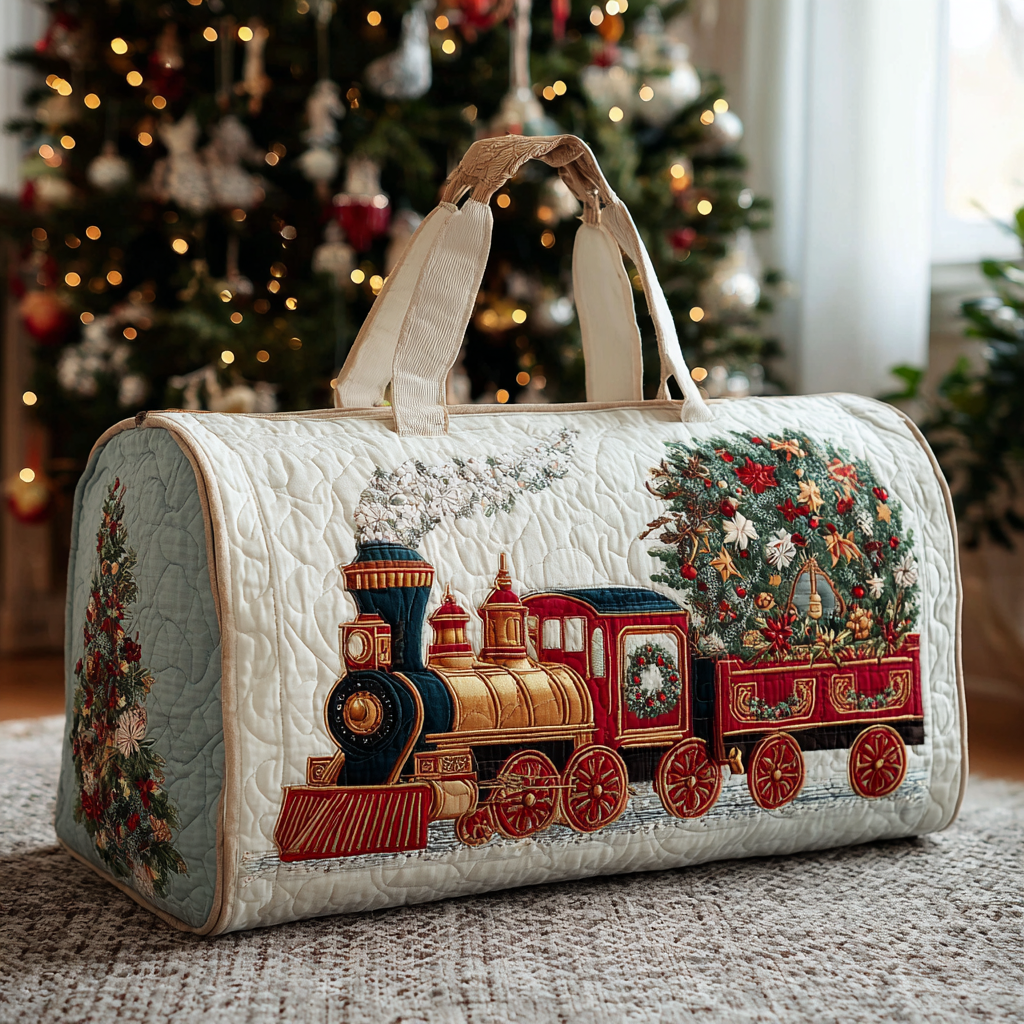 Winter Journey Train quilted weekend bag – train with wreath