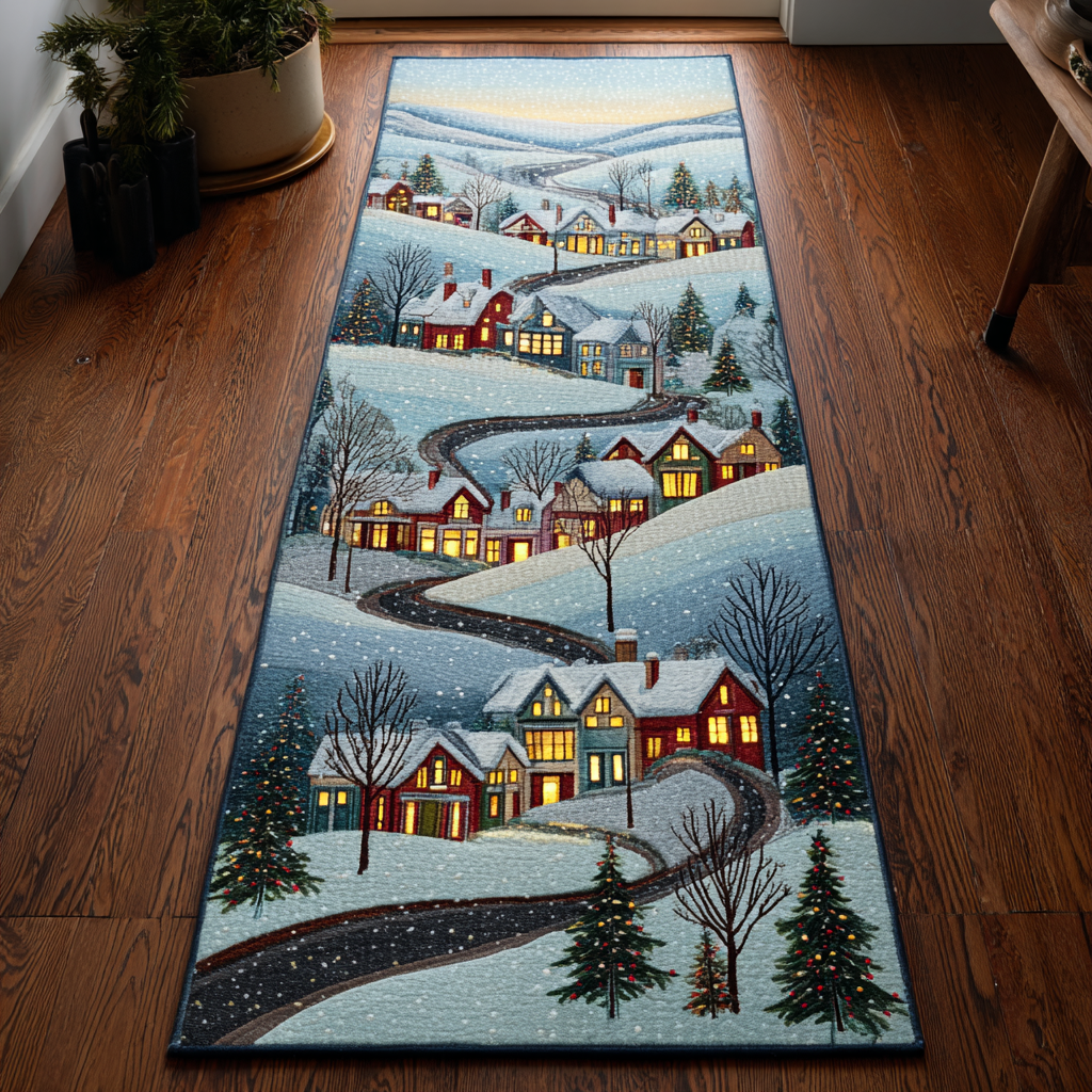 Winter Trail Village hallway runner – snowy village road