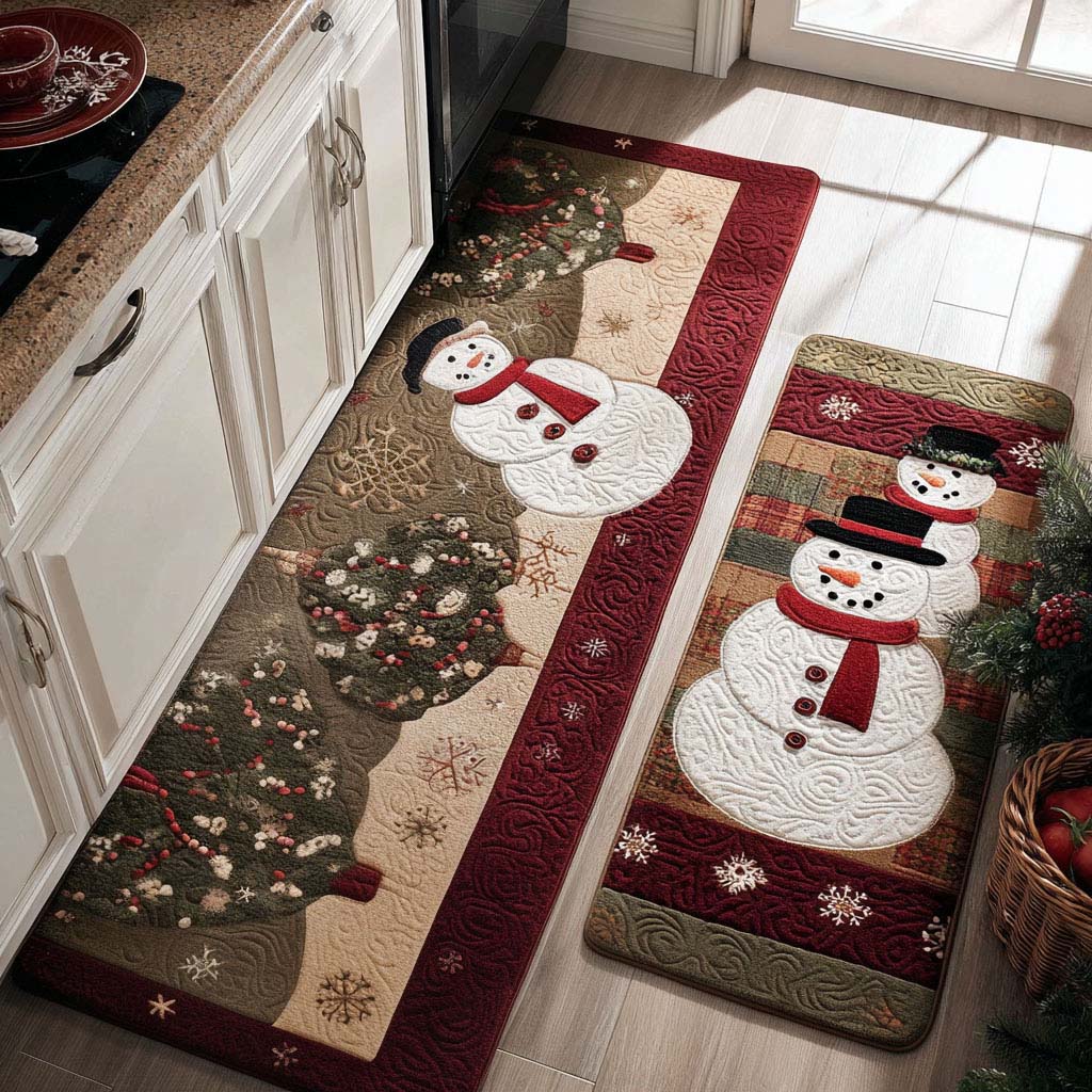 Winter Smile kitchen mat set – snowmen and wreath