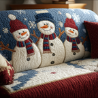 Snowman Snowflake Blue quilted sofa cover – snowmen among snowflakes on blue