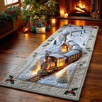 Winter Whistle Trail hallway runner – train through a snowy village