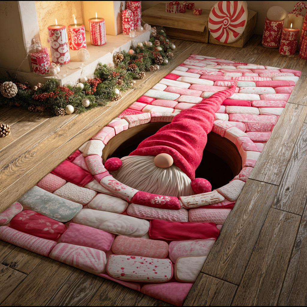 Winter Wishes Gnome hallway runner – gnome in pink patchwork
