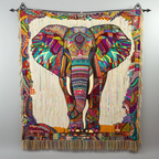 Rainbow Patchwork Elephant woven sofa throw – patchwork elephant in bright colours