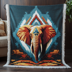 Elephant Mountain Diamond woven sofa throw – elephant in teal diamonds