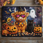 Witchy Highland Cow quilted placemats – highland cow in witch hat