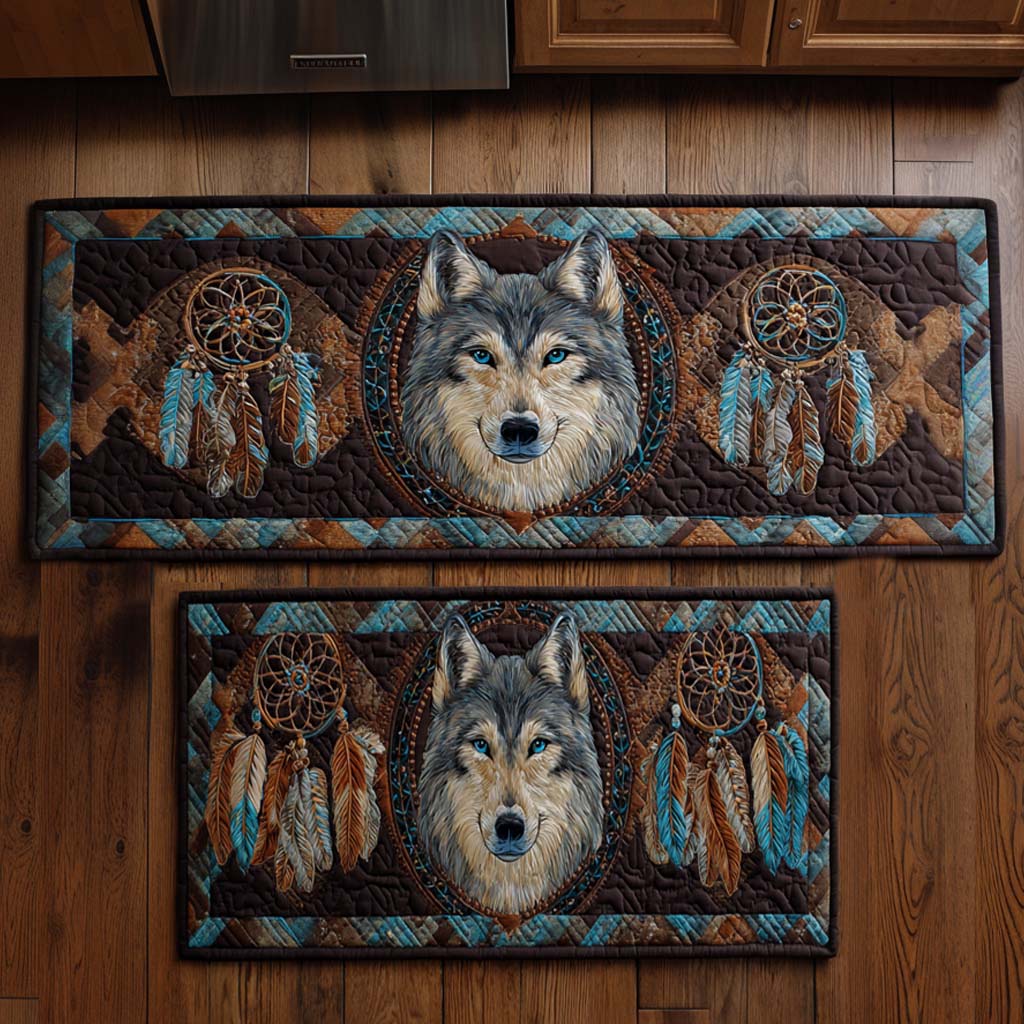 Wolf Dreamcatcher kitchen mat set – wolf and dreamcatchers
