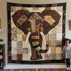 Patchwork Elephant Portrait quilted throw – elephant in brown and cream patchwork