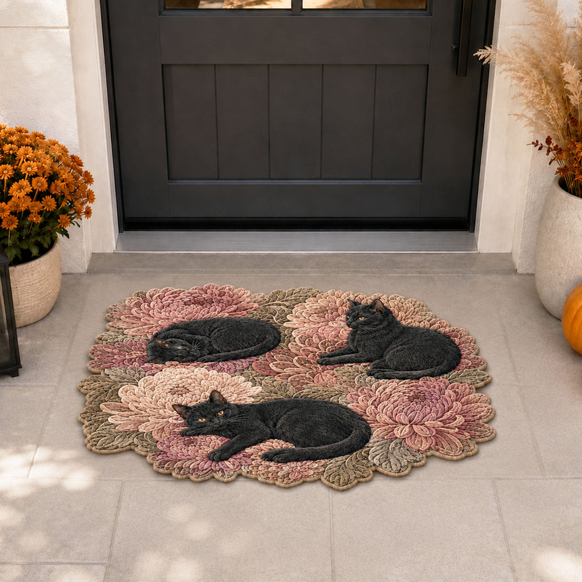 Woodland Cats shaped doormat – cats on blossom
