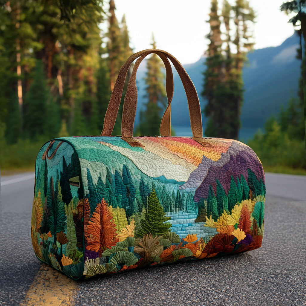 Woodland Glow quilted weekend bag – lake at sunset