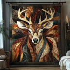 Patchwork Stag quilted throw – stag in feathered brown patchwork