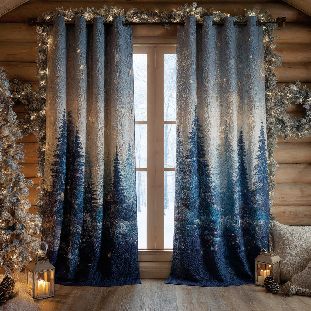 Twilight Blue Forest quilted curtains – blue pines at twilight