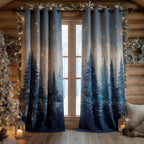 Twilight Blue Forest quilted curtains – blue pines at twilight