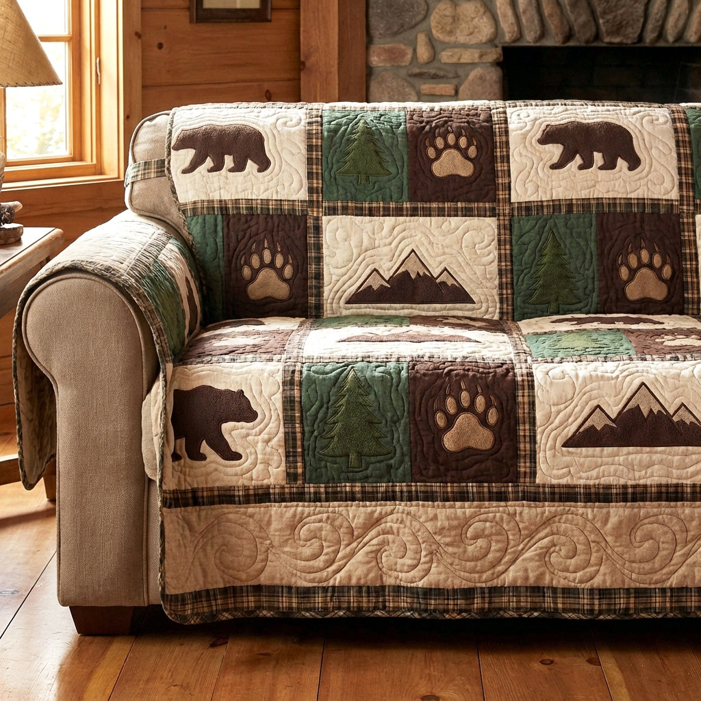 Bear Tracks Patchwork quilted sofa cover – bears and tracks in patchwork