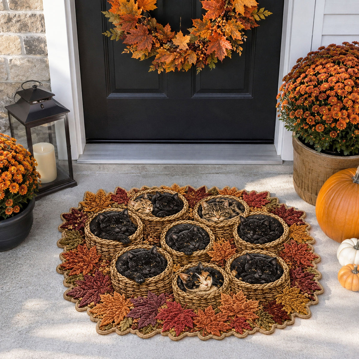 Woodland Whiskers shaped doormat – autumn leaf nests