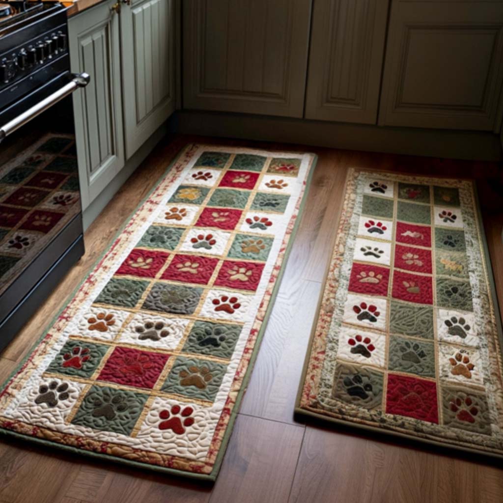 Classic Christmas Squares kitchen mat set – christmas patchwork squares