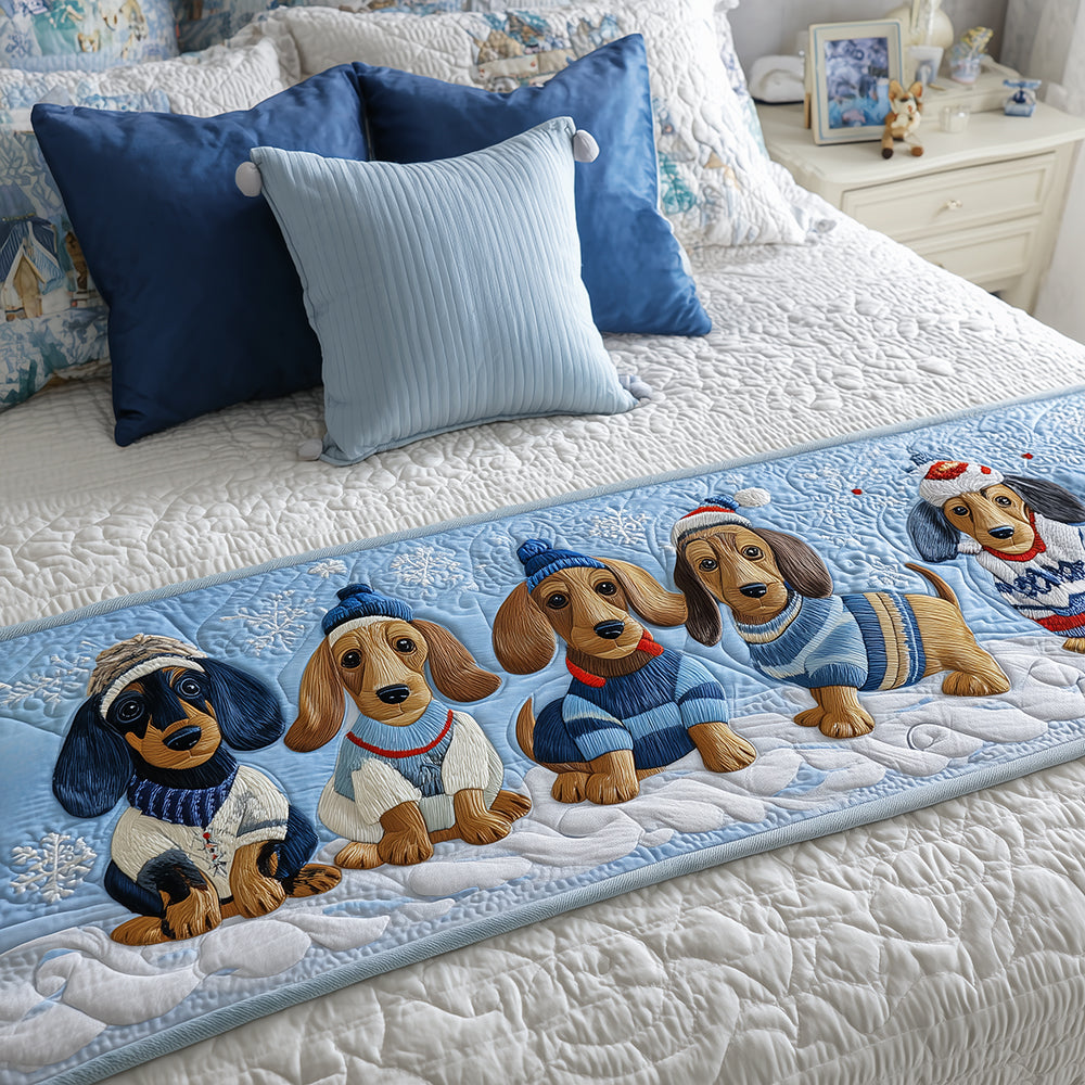 Dachshunds in Jumpers quilted bed runner – dachshunds in blue and white jumpers